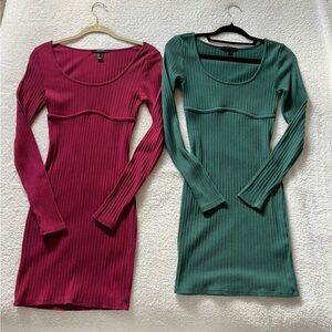 Forever 21 Ribbed Long Sleeve dress Set in Wine Red and Forest Green (size S)